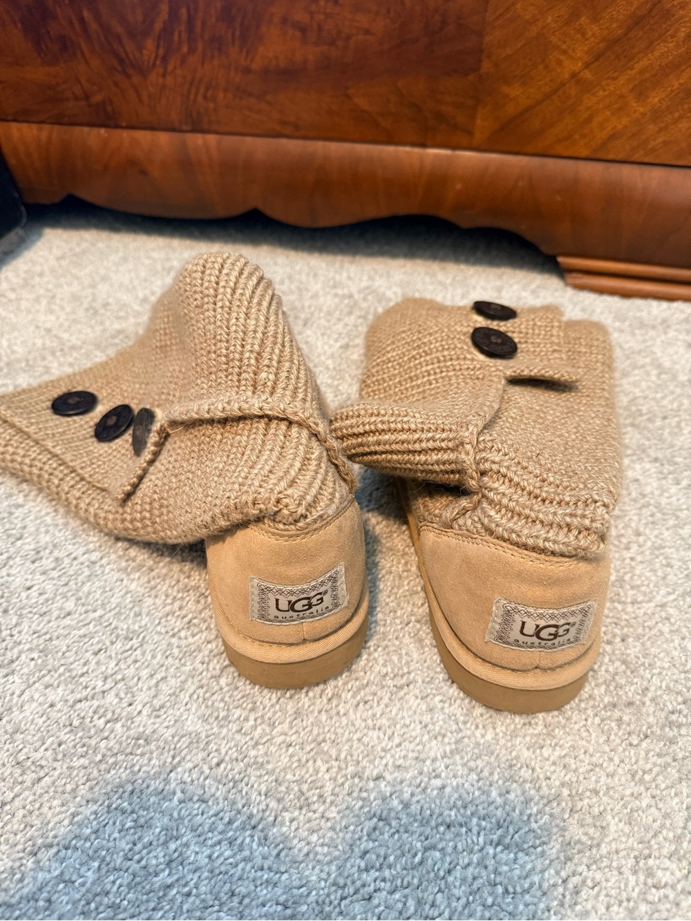 UGG Knit Button-Accent Tall Boots - Tan - Picture 3 of 8